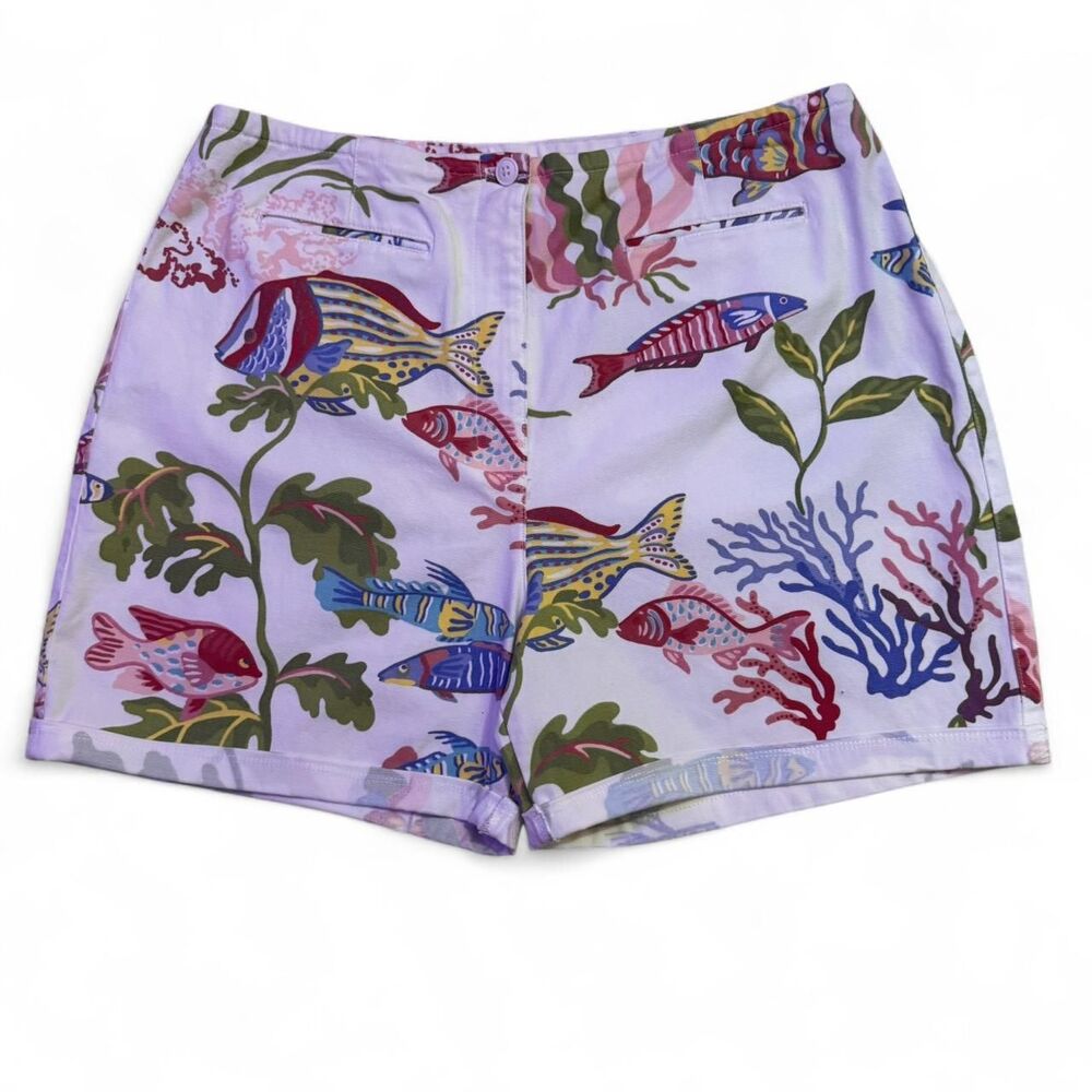 90s Talbots Women's Fish Multicolored Pattern High Waisted Shorts